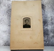 1800s Civil War Era Women Button Dress Cardboard Sleeve TinType Photo Antique