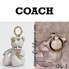 NEW Coach Signature Print Coated Canvas White Chalk Collectible Bear Bag Charm
