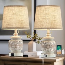 Fullarge 19.5 Farmhouse Vintage Table Lamps For Living Room Set Of 2