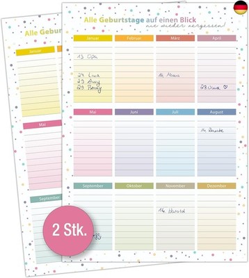 TOBJA Geburtstagskalender immerwährend - 2er Set in DIN A4 | Dots Bunt Design | 
