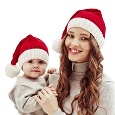 Santa Hats Family Matching Xmas Knit hat Parent-Child Pom Beanie Hat Winter W...