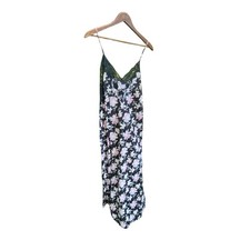 NATORI 2pc black white floral embroidered lace Nightgown  Robe SET Medium