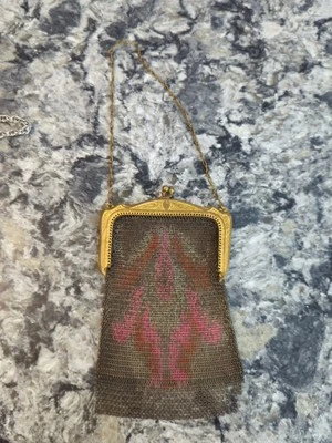 Antike Whiting und Davis Netz Handtasche 1920er Jahre Flapper Mädchen 5" x 5" - Bild 1 von 4