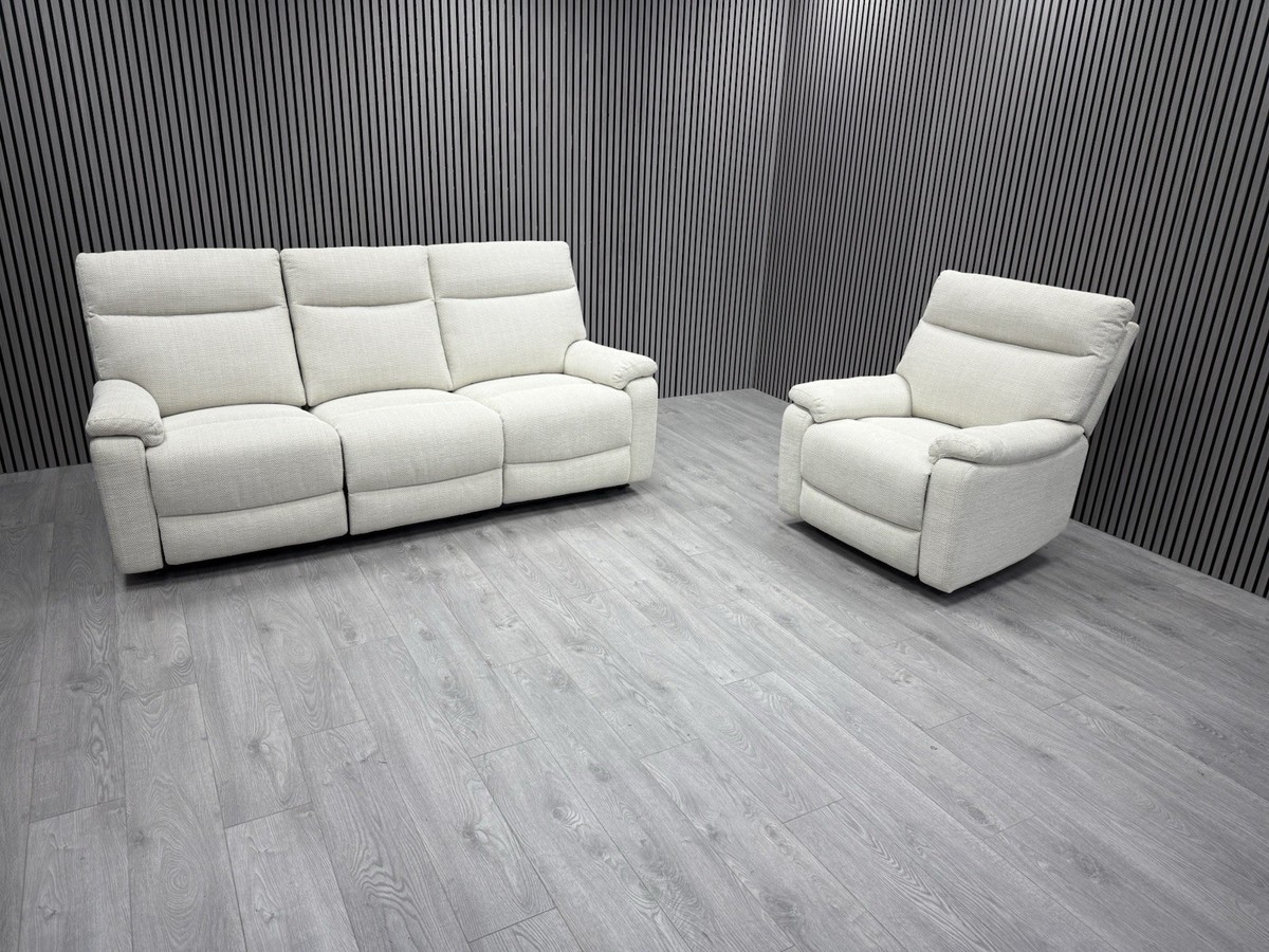 DFS 3+1 SEATER SOFA SET IN FABRIC MANUAL RECLINER CREAM UK