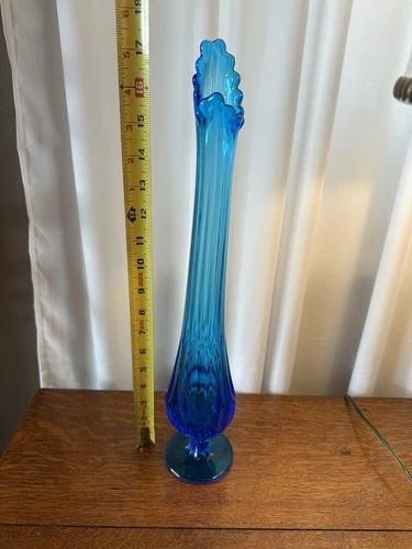 MCM Turquoise Swung Vase  L.E.Smith Fenton 17” Tall GORGEOUS COLOR