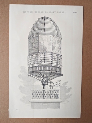 Beispiel eines dioptrischen drehbaren Leuchtturms - antiker Druck - 1875