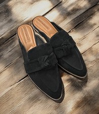 Lucky Brand Adenia Mule Flats Women  s Size 7 Black Suede Pointed Toe Slip On