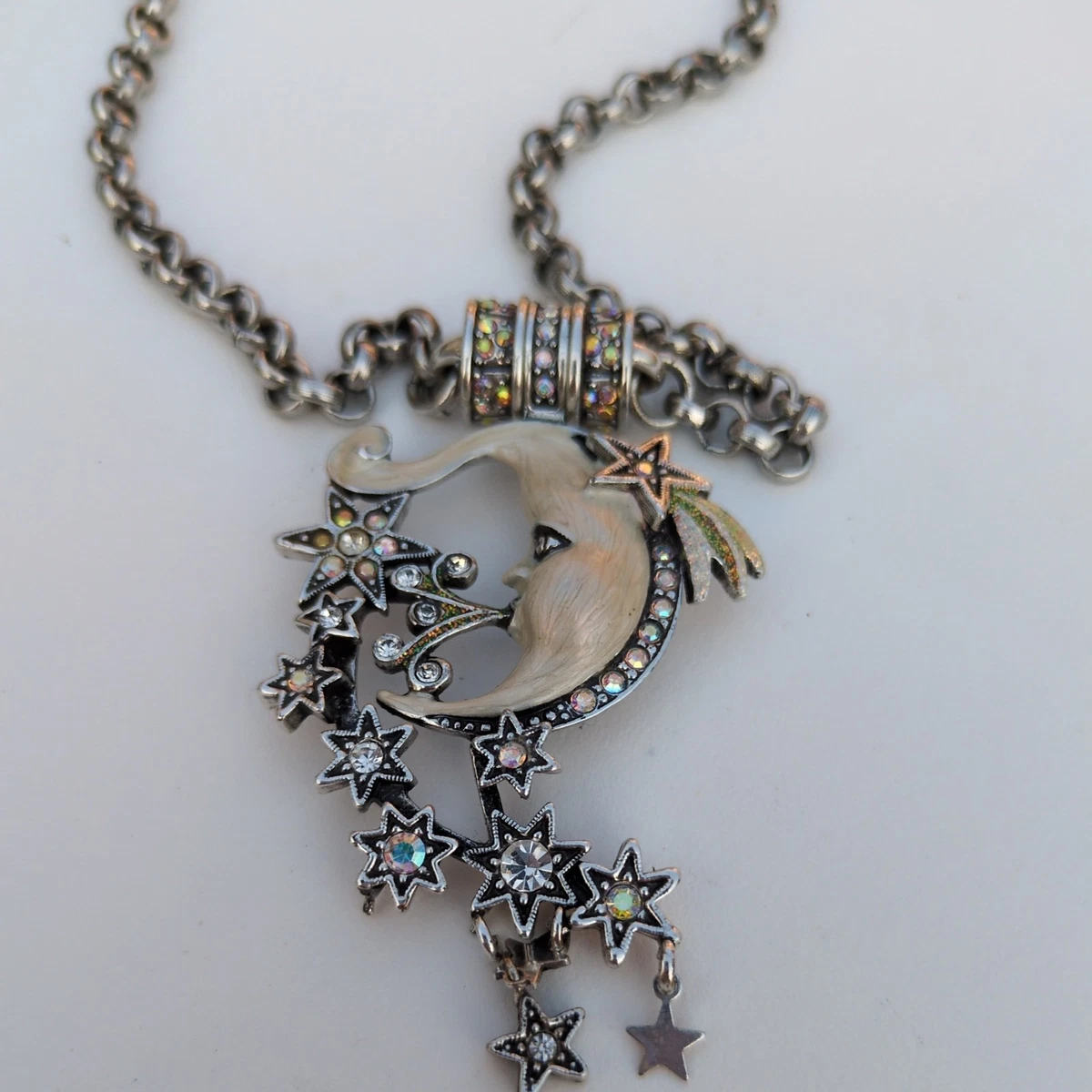 Collier à Plusieurs Couches Avec Pendentifs Disque, Diamant Et Lune – Argenté