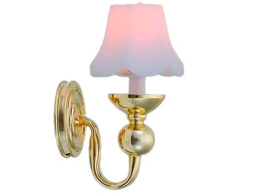 Dolls House Gold Wall Light Sconce White Scalloped Shade 12V Electric Lighting