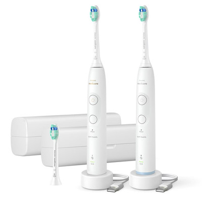 Philips Sonicare Total Clean Rechargeable Toothbrush, White Handles, 2 Pack