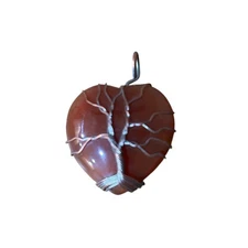 Tree Of Life Brown Stone Heart Pendant Silver Tone Wire Wrapped Jewelry Charm