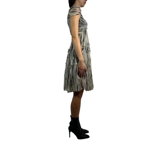 ANNA SUI Metallic Silk Blend Cocktail Dress Fit and Flare Sheer Gray Women's 8 - Picture 6 of 14