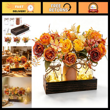 Rustic Fall Mason Jar Centerpiece Set of 3 with Wood Tray - Orange Roses Decor