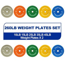 Olympic Bumper Plate Weight Lifting Set Steel Hub 260 Lbs Colored Home Gym