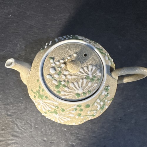 Tetera japonesa vintage con esmalte de piel de tiburón con cuentas decoración floral Moriage - Imagen 2 de 11