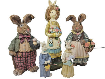 5 Easter Bunnies Mr Mrs Bunny Rabbit Spring Summer Farmhouse Cottage Decor