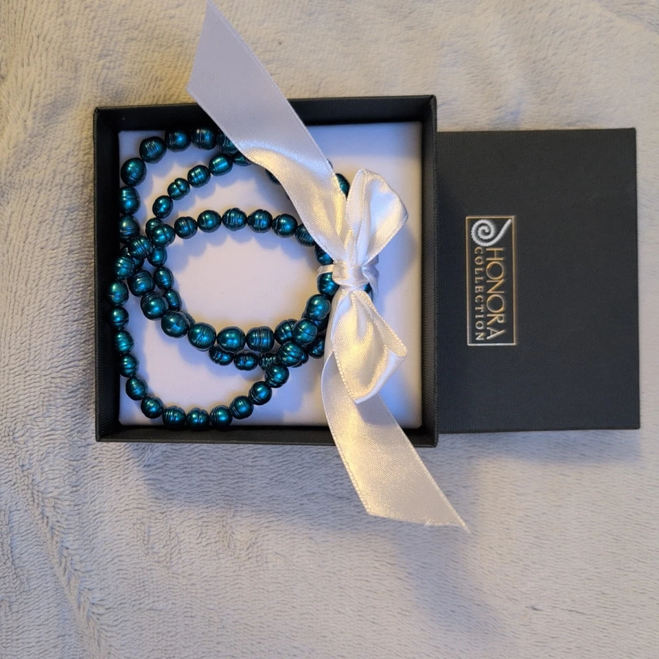 Honora Set 3 Pulseras Elásticas Perla Azul Agua Dulce Medianas Foto 4 de 4