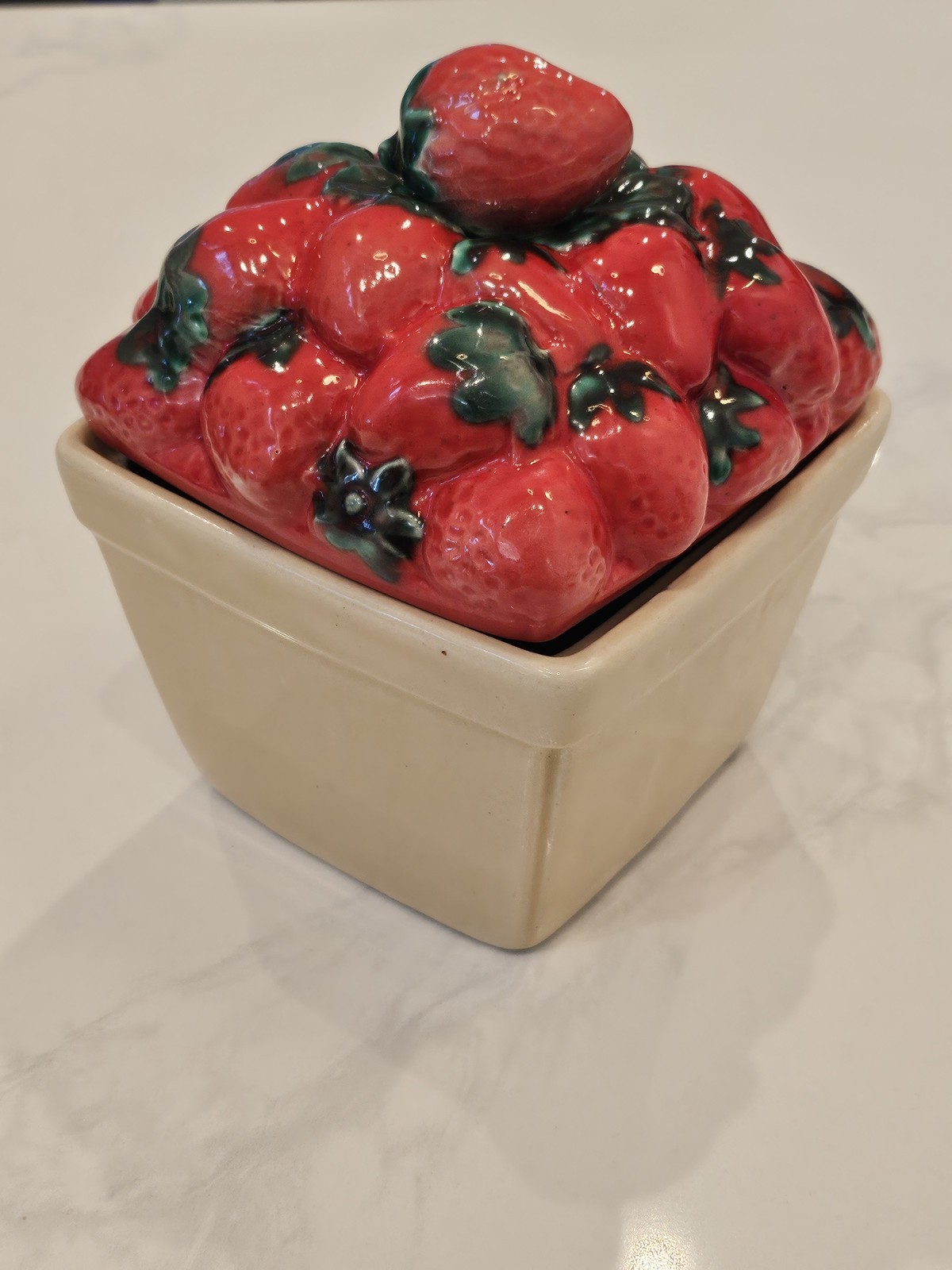 Vintage HOUSE OF WEBSTER 8" 2 Pc Basket of Strawberries Canister Cookie Jar