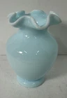Fenton Ice Blue Vase With Rolled Edging 6 1/4 Inches Tall