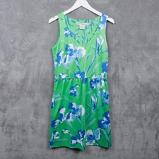 GRETCHEN SCOTT Green Blue Iris Floral Sleeveless Dress Resort Vacation Sz S