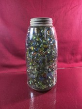 Vintage Standard Mason No Shoulder 1/2 Gal Jar Full W/ Vintage Marbles 7lbs