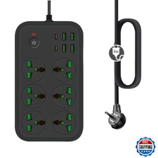 12-in-1 Power Strip USB-C, 6 Wide AC Outlets Universal Extension Cord