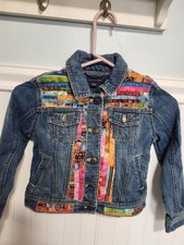 Tommy HILFIGER Childs Size 6-7 Upcycled JEAN Jacket Boro Repurposed, Emblished