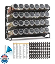 SpaceAid Spice Rack Organizer with 28 Spice Jars, 386 Spice Labels, Chalk Mar