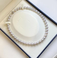 Big 9-9.5mm Silver-rose Japanese Akoya pearl necklace silver clasp,17"
