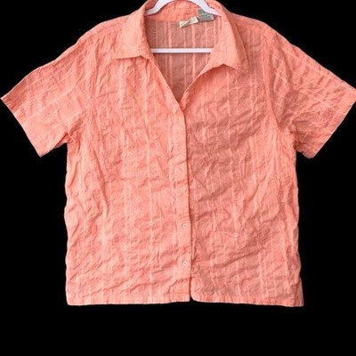 White stag 26W/28W pink floral embroidered short sleeve button down top