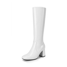 Women Square Toe Low Chunky Block Heel Gogo Boots Side Zipper Knee High Boots