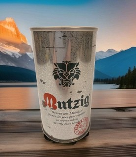 MUTZIG STRAIGHT STEEL PULL TAB INTACT BOTTOM DRAINED FRANCE 1970'S