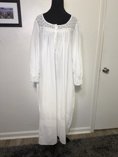 EILEEN WEST Ballet Nightgown Size Large Lace Embroidered Long Sleeve Cottagecore