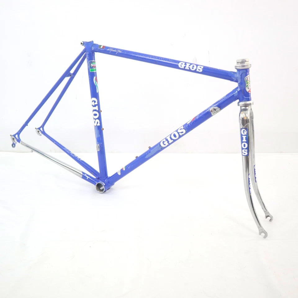 Cuadro de acero vintage Gios 52 cm azul italiano hecho a mano roscado BB freno de llanta Foto 2 de 4