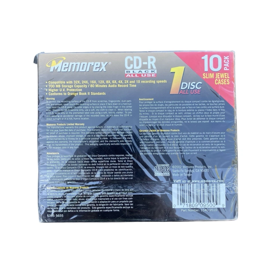 Memorex BLACK CD-R Slim Jewel Case - 10 PACK - 700MB Max Rate 32x - Open Box - Image 2 of 4