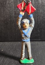 GREY IRON VINTAGE TOY SOLDIER NAVY SEMAPHORE FLAGMAN 1930s SOLID ORIGINAL