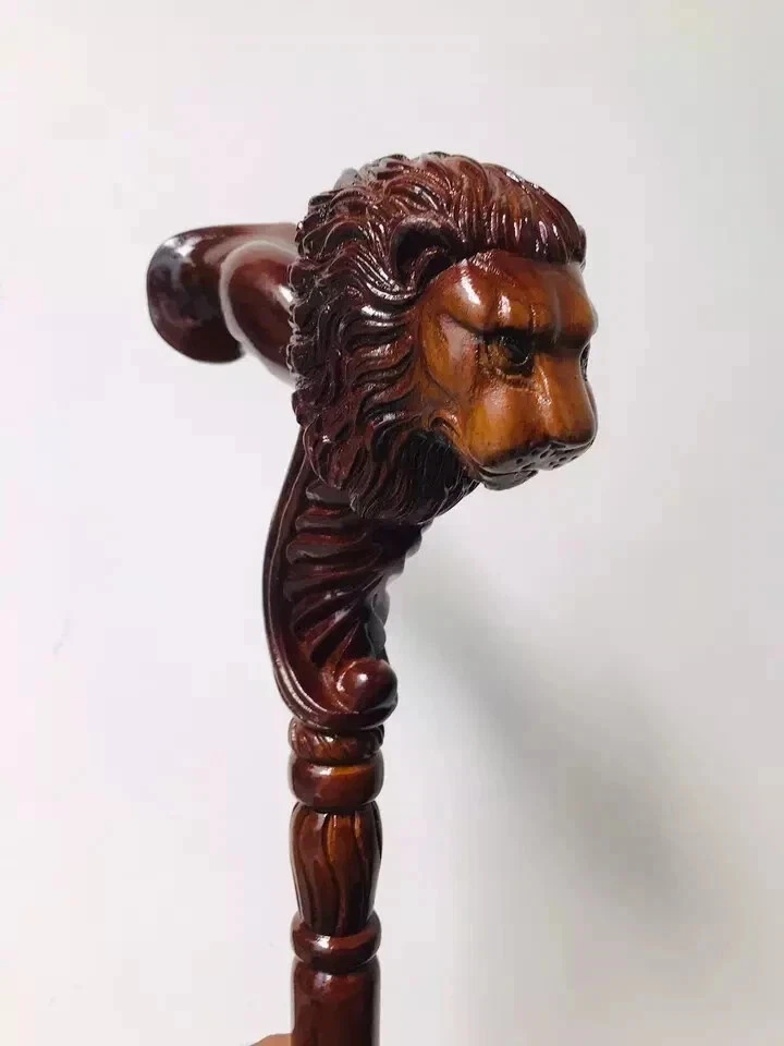 Bengala ergonômica de madeira esculpida à mão para leão alça de palma - Imagem 4 de 4