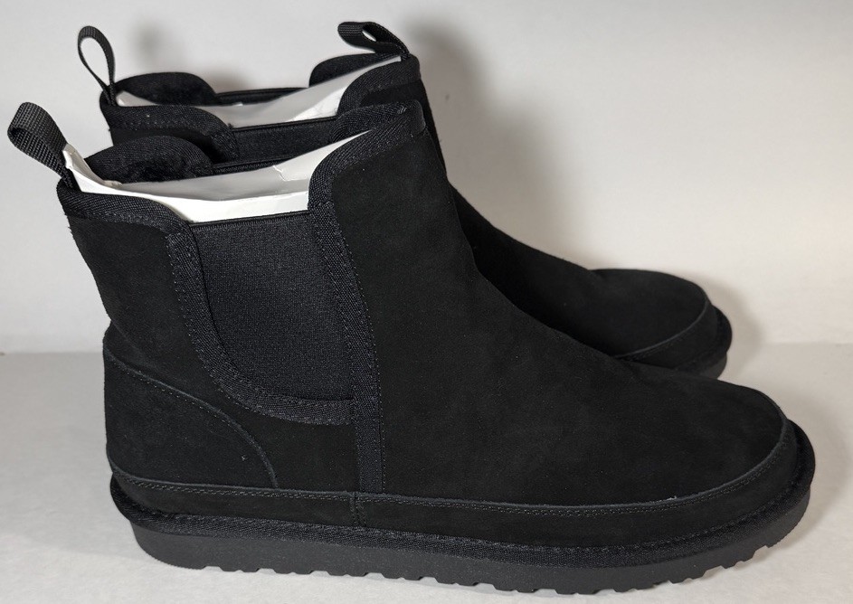 BRUNO MARC - Suede, Faux Fur-Lined Chelsea Ankle Boot - Black - Men's 11 - NEW