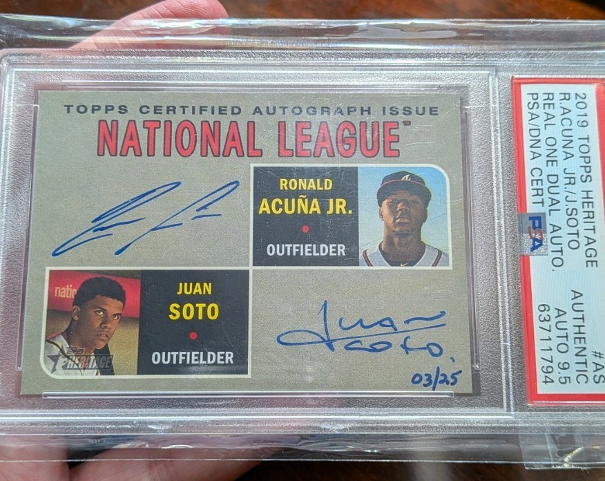 2019 Topps Heritage RONALD ACUNA Jr / JUAN SOTO Real One Dual Auto #3/25 PSA view 3