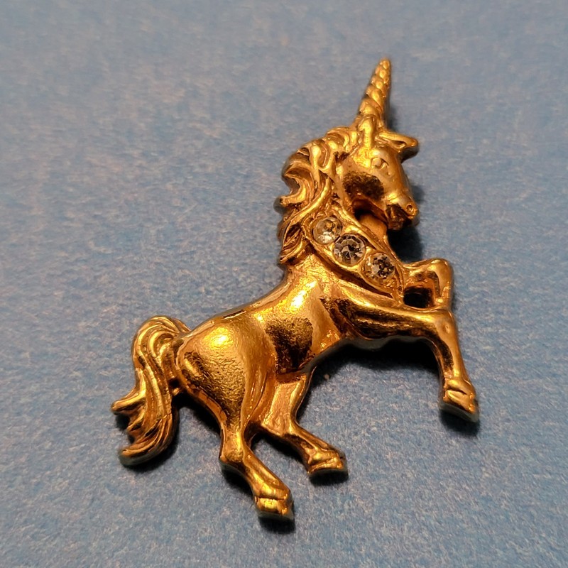 AVON Unicorn Pendant Gold Tone Clear Crystals 1980s no chain