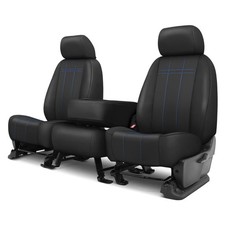 Seat Cover Faux Leather Stretch Hex Quilted 1st Row Black Blue Stitching Seat Cover Faux Leather Stretch Hex Quilted 1st Row Black Blue Stitching