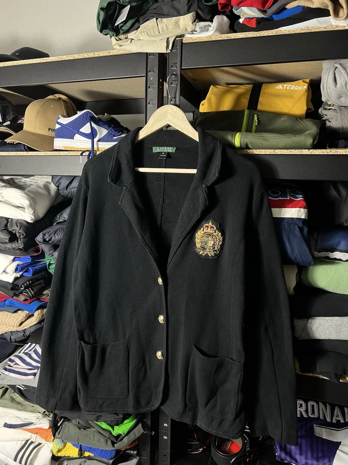 🖤 Ralph Lauren Women’s Knit Blazer Jacket XL Black Gold Buttons Crest Patch
Opens in a new window o