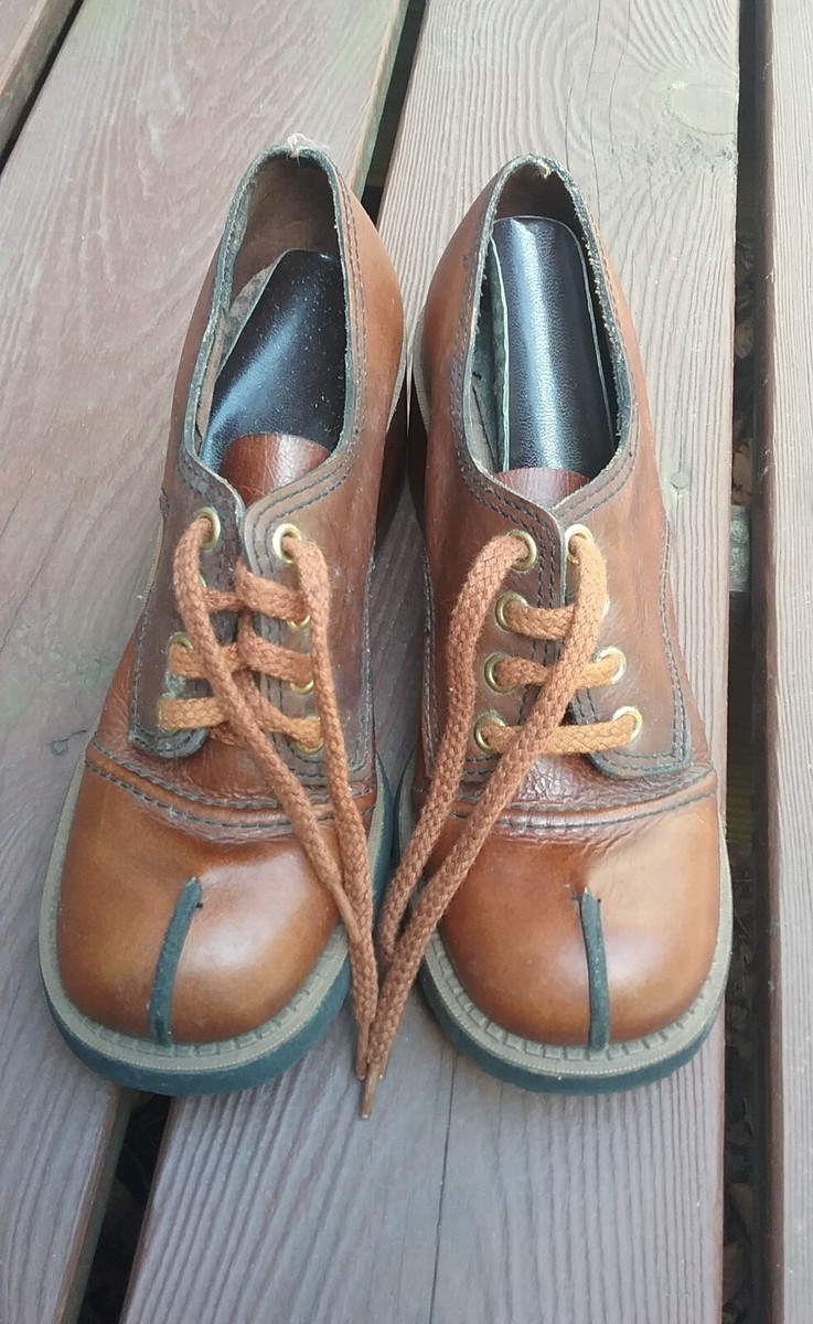 Vintage 60s 70s PUCCELLI Brown Leather Wood Platform Wedge Lace Up