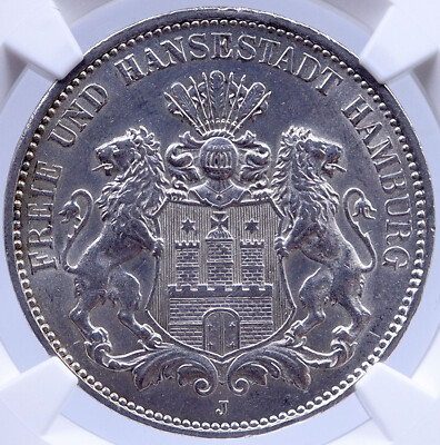1911 J GERMANY German States HAMBURG w Lions Silver 3 Mark Coin