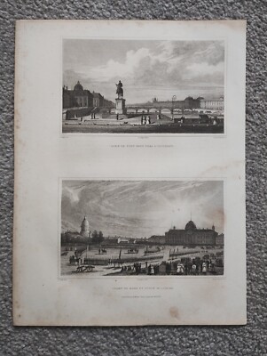 Pont Neuf & Champ de Mars et Ecole Militaire, Paris - antiker Druck - 1831