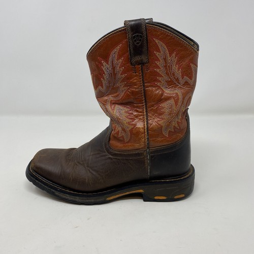 Ariat Size Youth Size 2 WorkHog Wide Square Toe Brown Leather Boots 10007837 - Picture 2 of 15