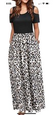 STYLEWORD Women's Summer Cold Shoulder Leopard Sundress Casual Long Maxi Dress M