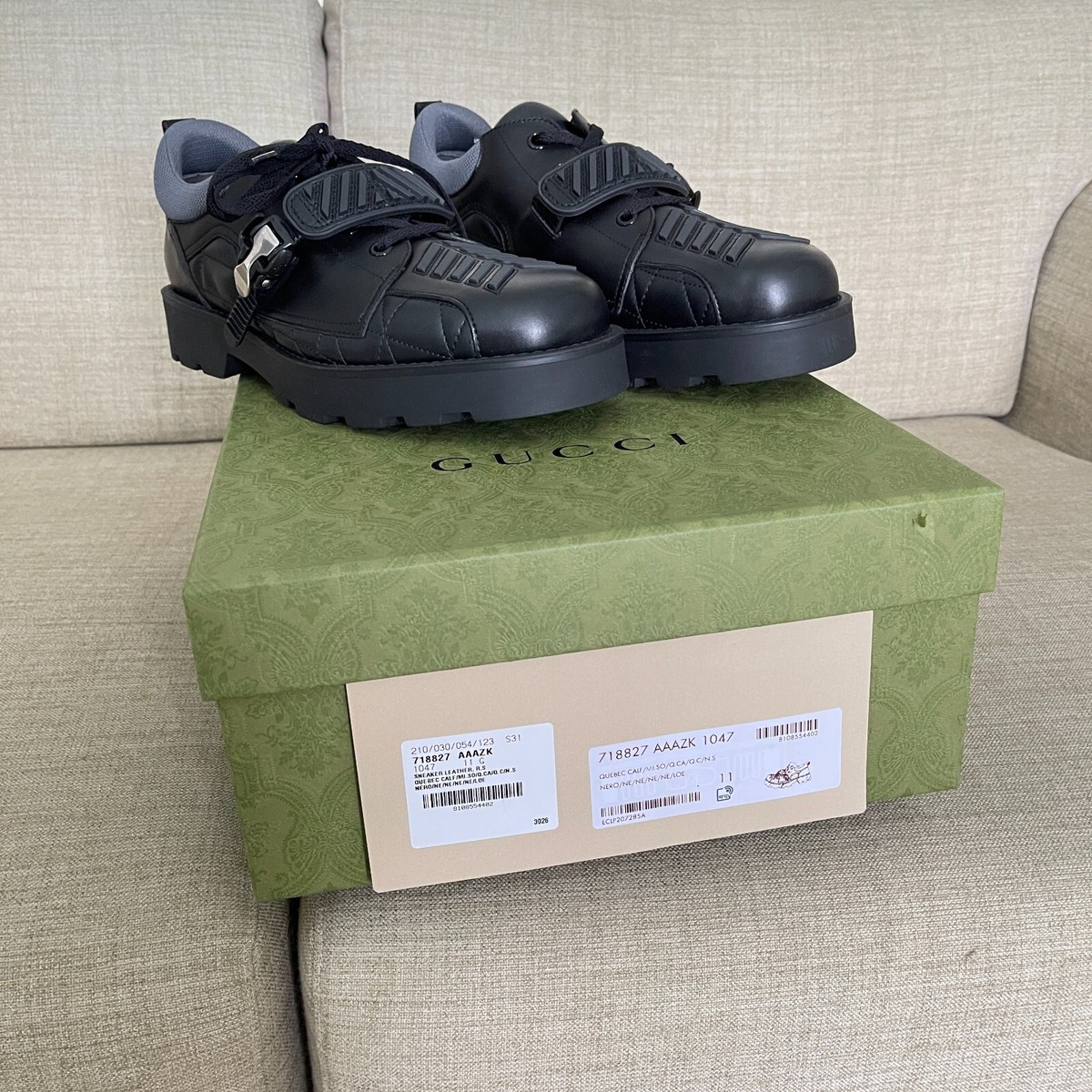 Gucci 718827 Black Leather Quebec Calf Men's Sneakers Shoe Gucci 718827 Black Leather Quebec Calf Men's Sneakers Shoe