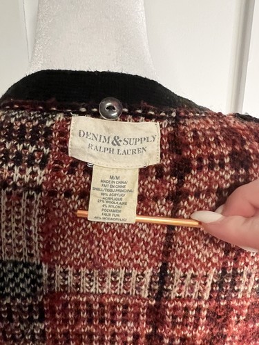 Denim & Supply Ralph Lauren Plaid Cardigan Sweater Women Medium Wool Red Black - Picture 6 of 7