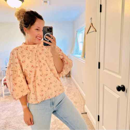 Anthropologie Pink Floral Rose Puff Sleeve Top XL - image 1